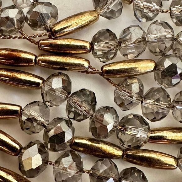 Gold tone and grey multi strand statement necklace - Picture 9 of 9